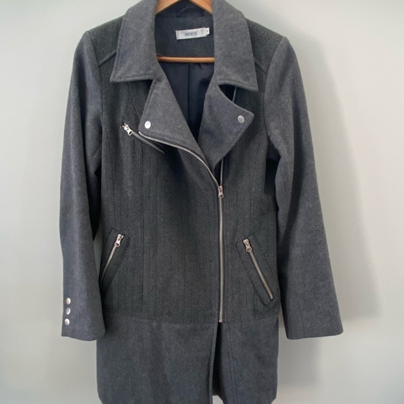 Women’s Side Zip Stylish Chevron Wool Blend Long Fall Coat - Picture 1 of 7